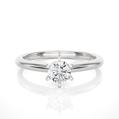 Round Cut Lab Grown Diamond 6 Prong Solitaire Engagement Ring with polished band design