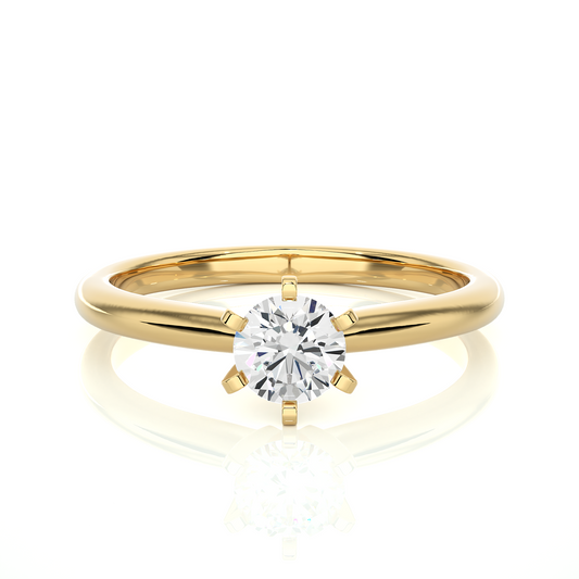 Solitaire Engagement Ring featuring round cut lab grown diamond in six prong setting