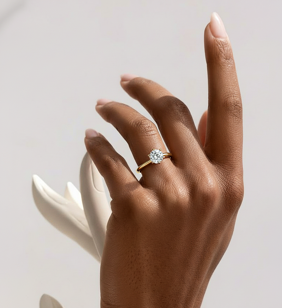 360 view video of round cut lab grown diamond 6 prong solitaire ring rotating on white background