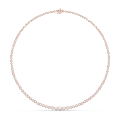 Round Cut Lab Grown Diamond Bezel Set Rose Gold Tennis Necklace - HIGHCARAT DIAMONDS