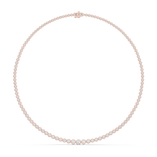 Round Cut Lab Grown Diamond Bezel Set Rose Gold Tennis Necklace - HIGHCARAT DIAMONDS