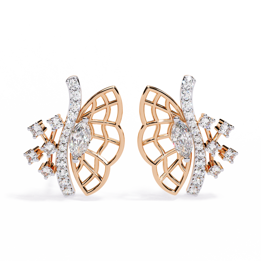 Round Cut Lab Grown & Natural Diamond Butterfly Shape Delicate Cluster Handmade Statement Stud Earring - HIGHCARAT DIAMONDS