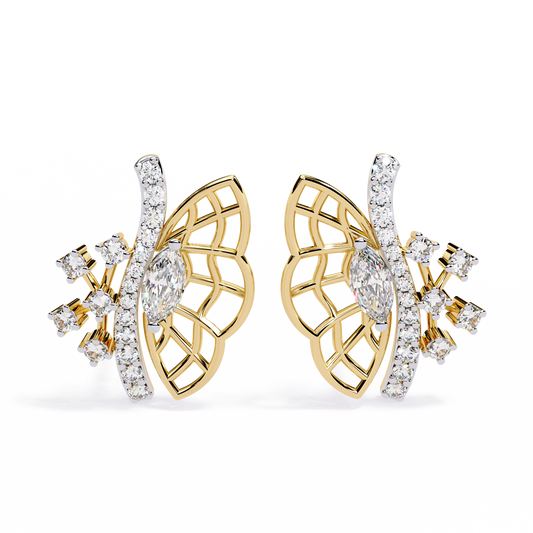 Round Cut Lab Grown & Natural Diamond Butterfly Shape Delicate Cluster Handmade Statement Stud Earring - HIGHCARAT DIAMONDS