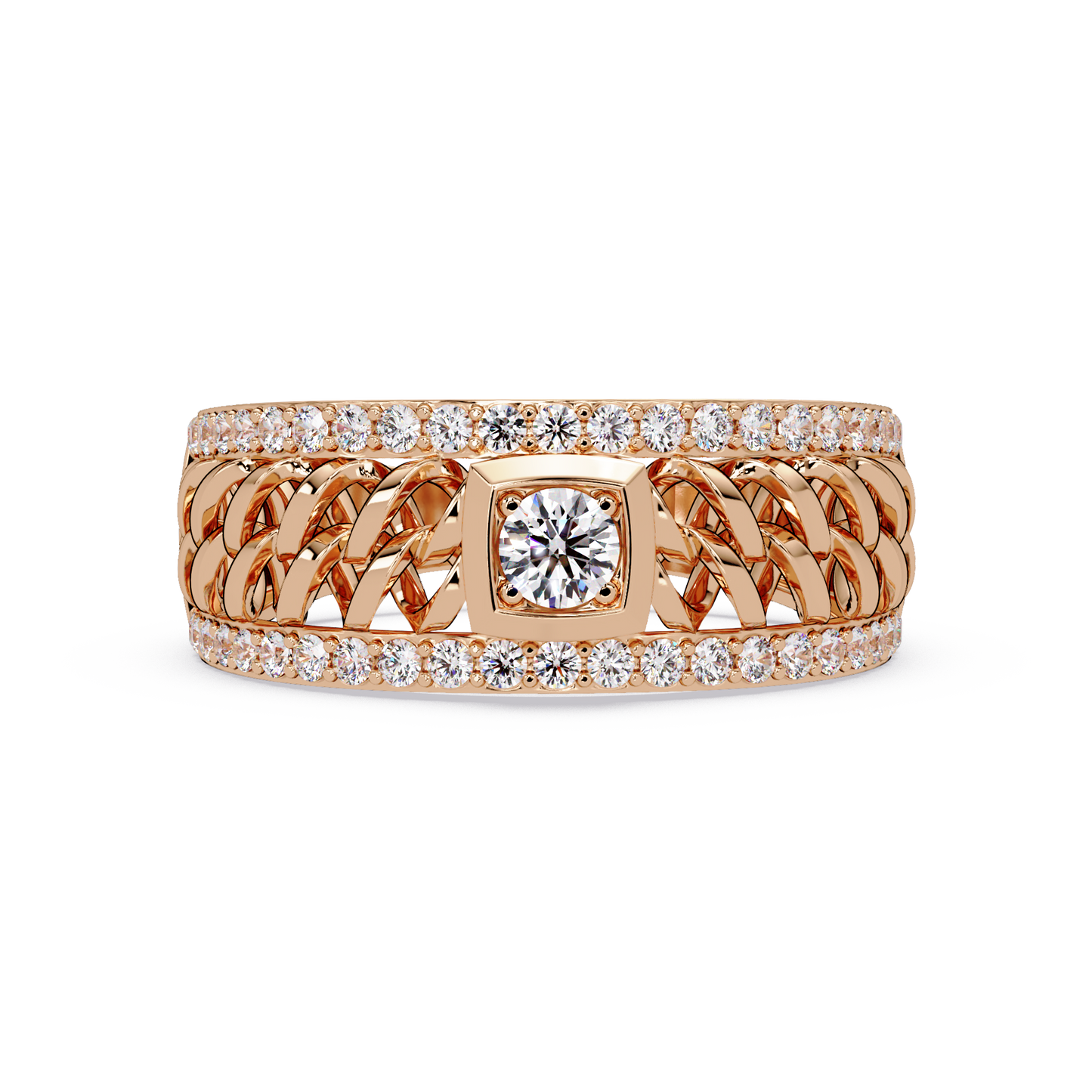 Round Cut Lab Grown Diamond Chain Link Open Weave Diamond Band - HIGHCARAT DIAMONDS
