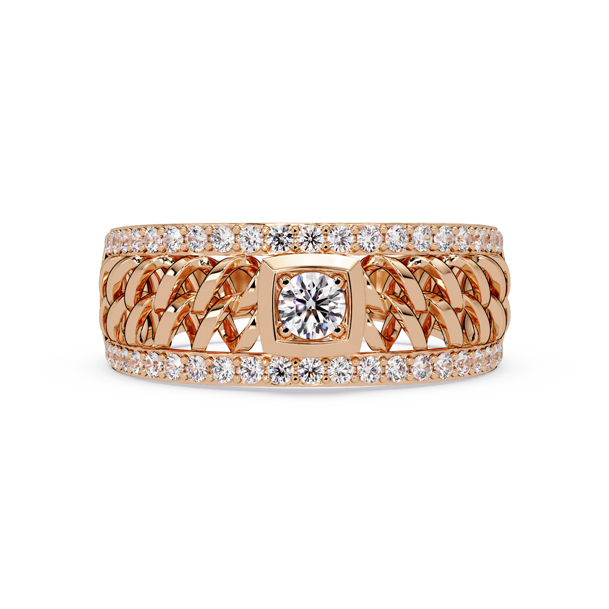Round Cut Lab Grown Diamond Chain Link Open Weave Diamond Band - HIGHCARAT DIAMONDS