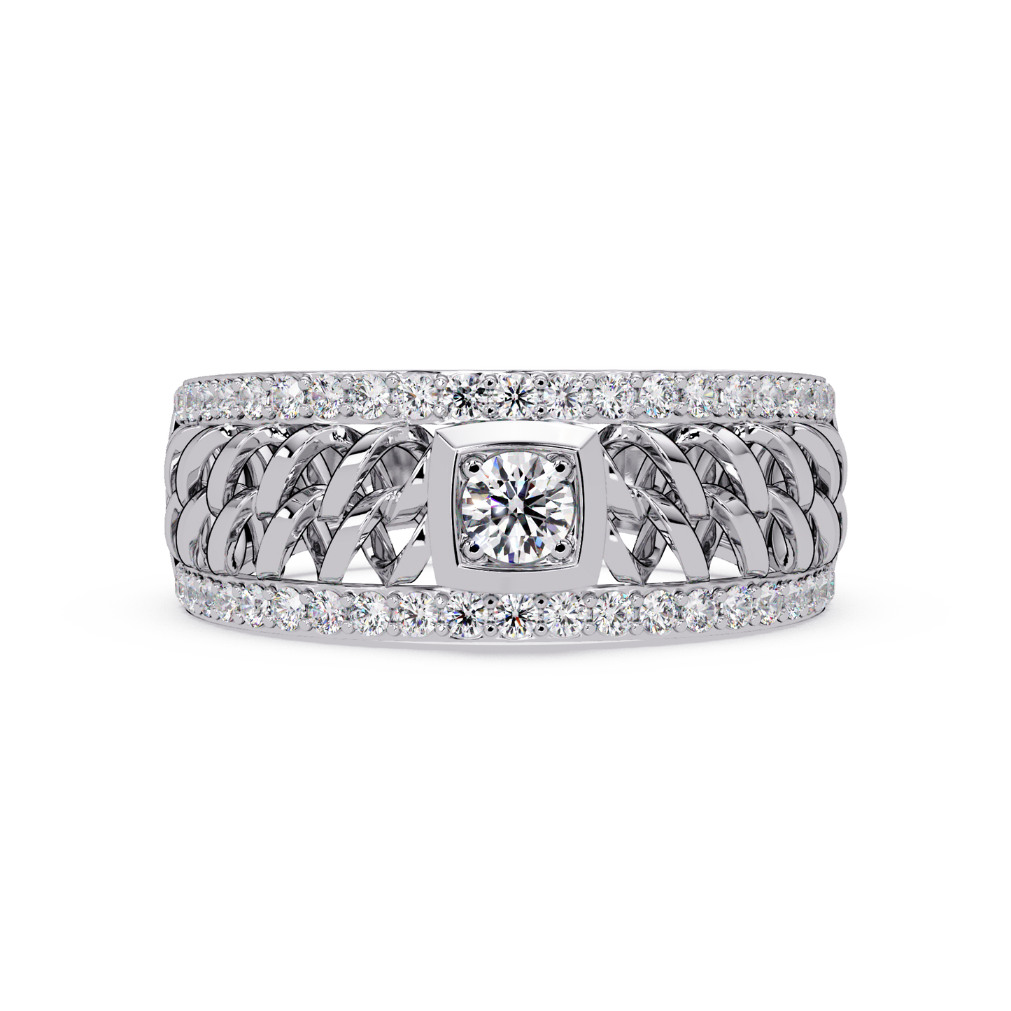 Round Cut Lab Grown Diamond Chain Link Open Weave Diamond Band - HIGHCARAT DIAMONDS