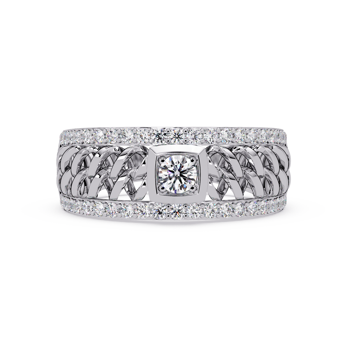 Round Cut Lab Grown Diamond Chain Link Open Weave Diamond Band - HIGHCARAT DIAMONDS