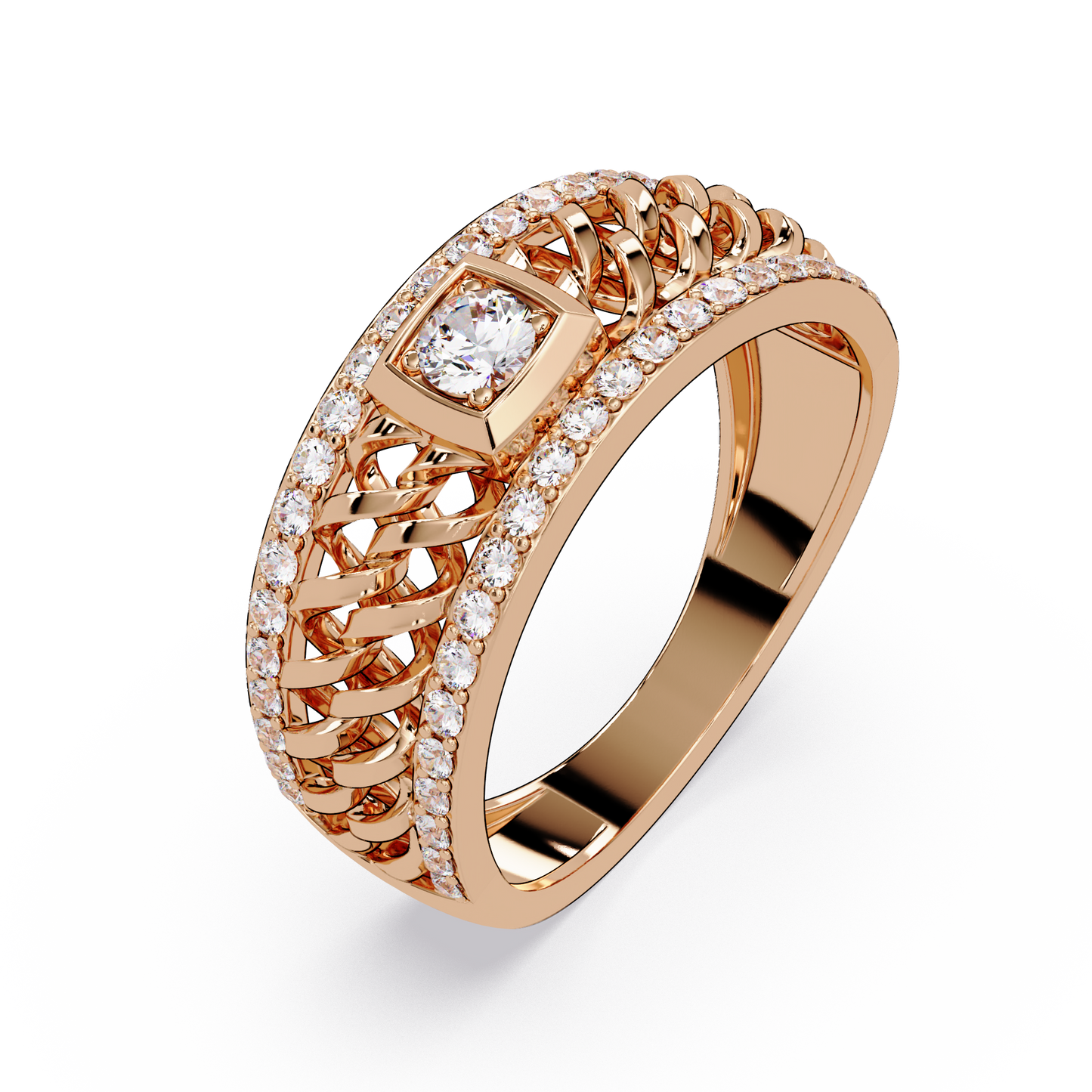 Round Cut Lab Grown Diamond Chain Link Open Weave Diamond Band - HIGHCARAT DIAMONDS
