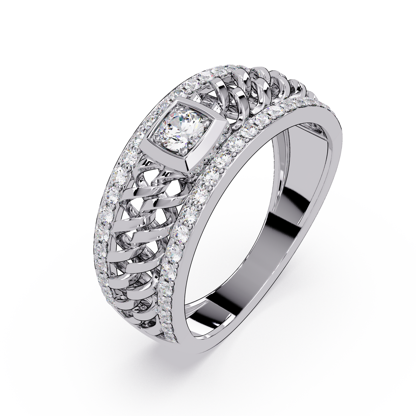 Round Cut Lab Grown Diamond Chain Link Open Weave Diamond Band - HIGHCARAT DIAMONDS