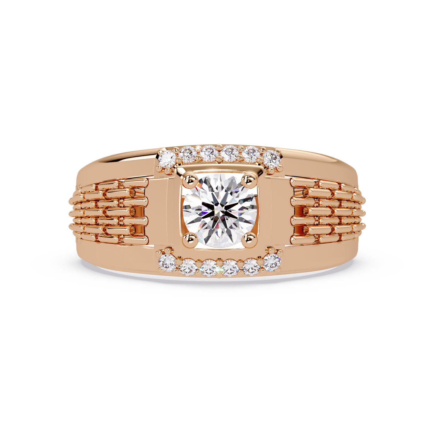 Round Cut Lab Grown Diamond Chain Link Signet Ring - HIGHCARAT DIAMONDS