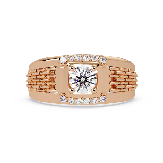 Round Cut Lab Grown Diamond Chain Link Signet Ring - HIGHCARAT DIAMONDS