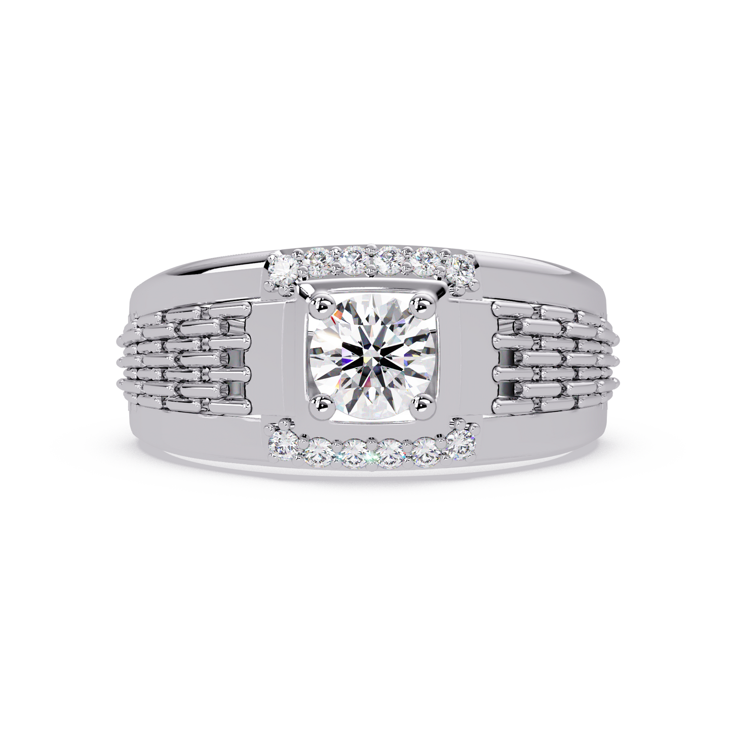 Round Cut Lab Grown Diamond Chain Link Signet Ring - HIGHCARAT DIAMONDS