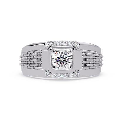 Round Cut Lab Grown Diamond Chain Link Signet Ring - HIGHCARAT DIAMONDS