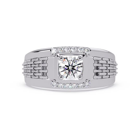 Round Cut Lab Grown Diamond Chain Link Signet Ring - HIGHCARAT DIAMONDS