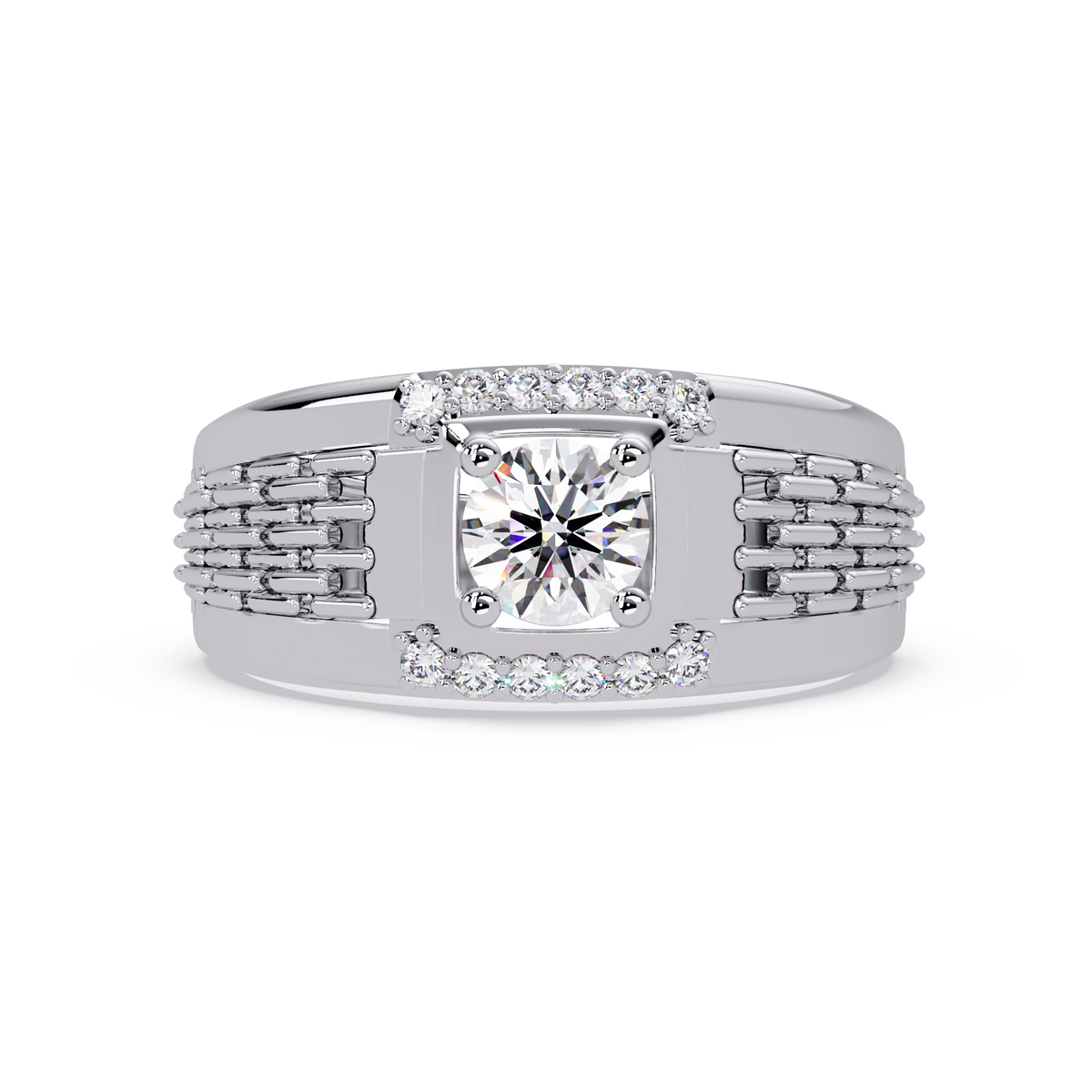 Round Cut Lab Grown Diamond Chain Link Signet Ring - HIGHCARAT DIAMONDS