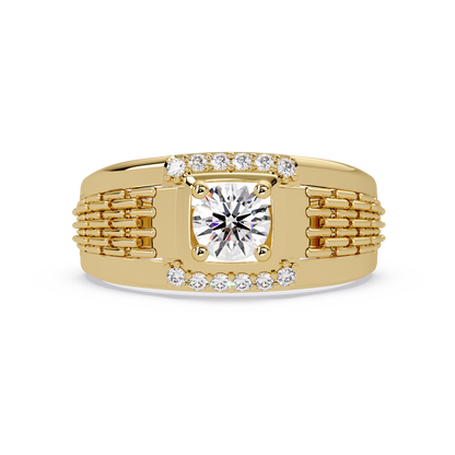 Round Cut Lab Grown Diamond Chain Link Signet Ring - HIGHCARAT DIAMONDS
