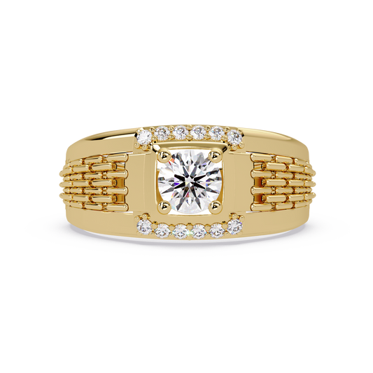 Round Cut Lab Grown Diamond Chain Link Signet Ring - HIGHCARAT DIAMONDS