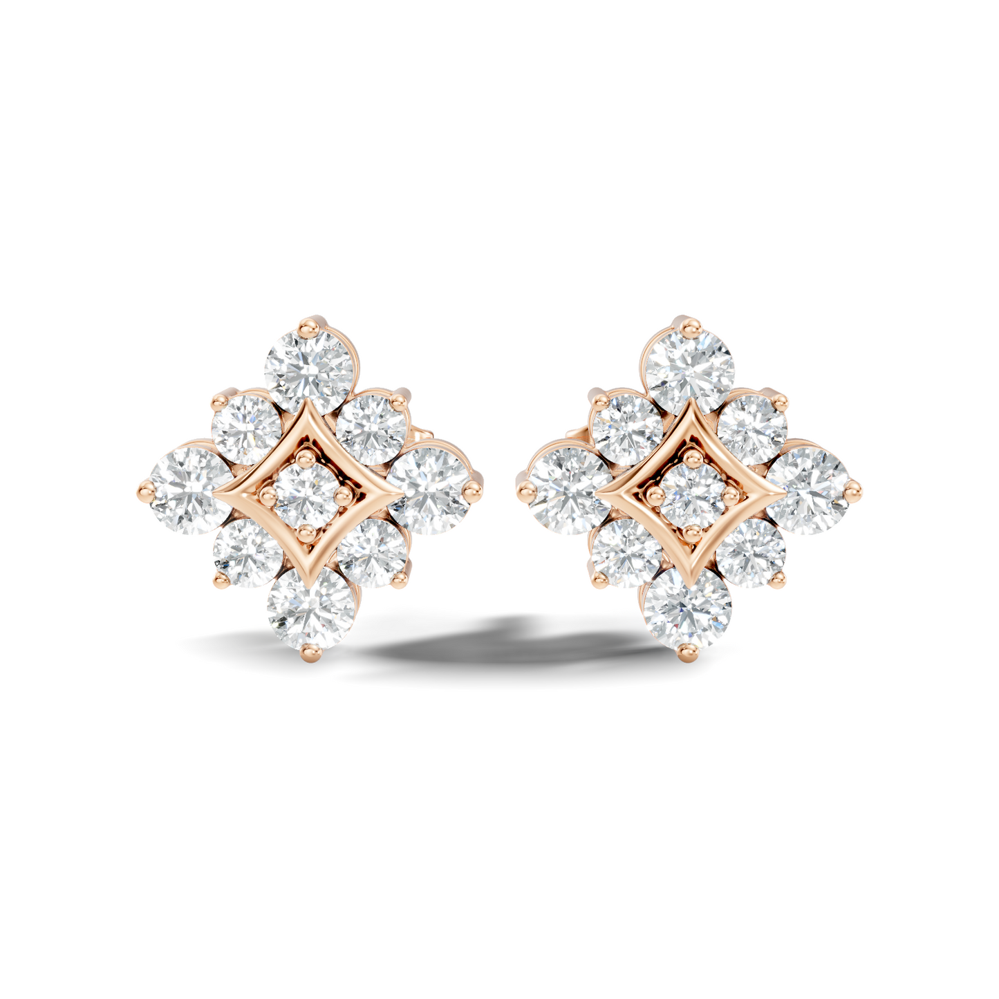 Round Shape Shinning Elegance 18k Solid Rose Gold Lab Grown & Natural Diamond Earrings For Her - HIGHCARAT DIAMONDS