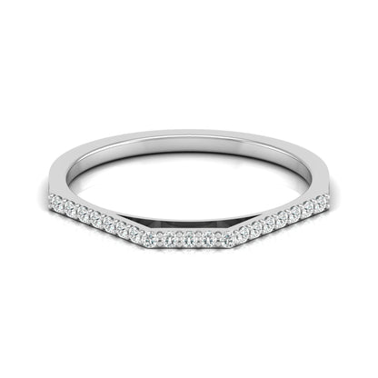 Front view of round cut lab grown diamond curved wedding band in white gold
