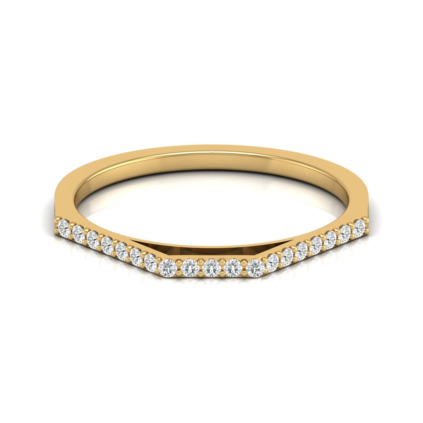 Yellow gold curved diamond wedding band with round pave setting
