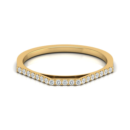 Yellow gold curved diamond wedding band with round pave setting