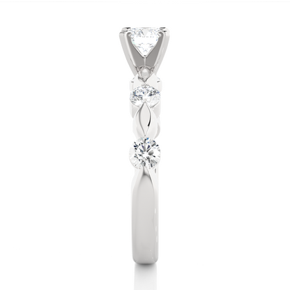 side view of white gold round lab grown diamond ring