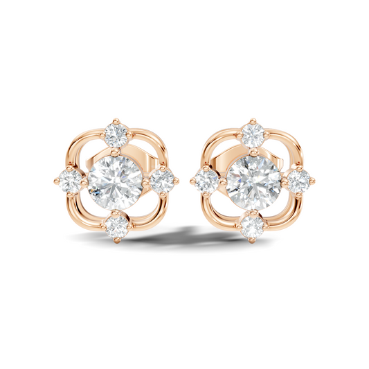 Round Shape Lab grown Diamond 14k Solid Gold Studs Shinning Earrings For Weeding Wear - HIGHCARAT DIAMONDS