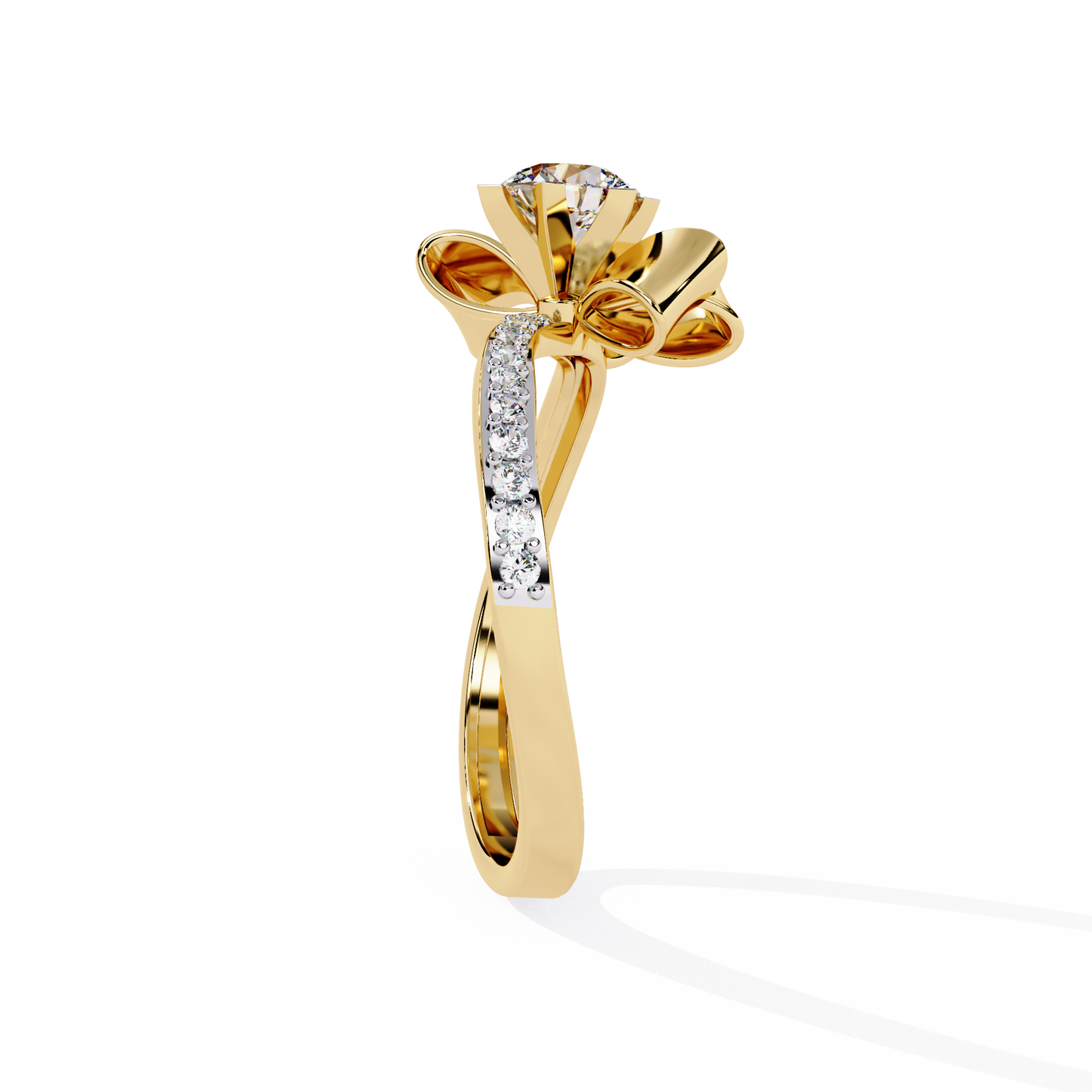 Designer white gold floral ring with pavé diamond band