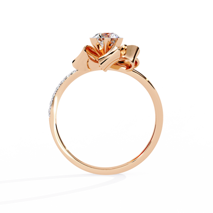 Contemporary flower shaped ring with round cut lab grown diamond