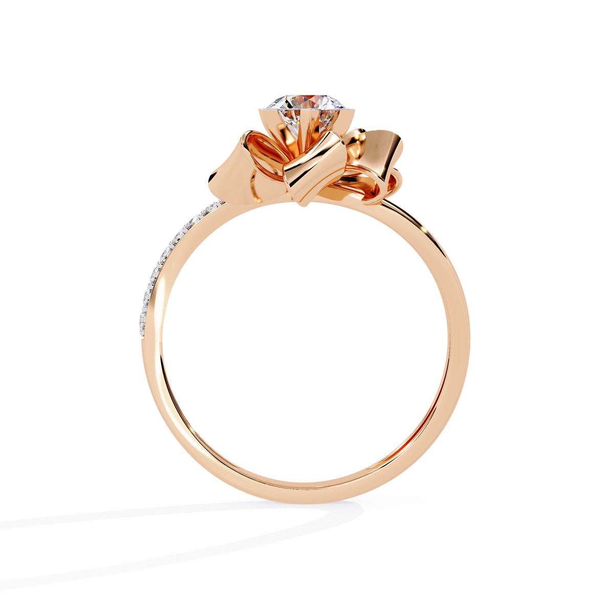Contemporary flower shaped ring with round cut lab grown diamond