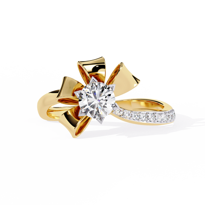 Artistic flower inspired diamond ring with sculptural white gold petals