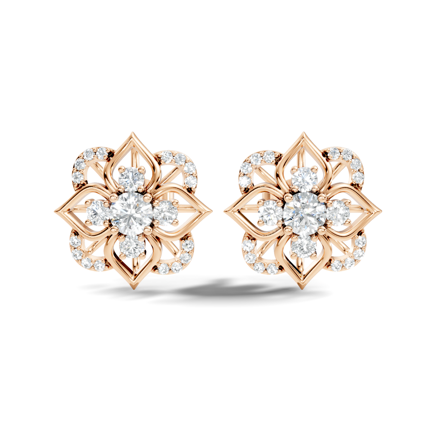Round Shape Labgrown Diamond Stud Earring For Her In 14K Solid Rose Gold - HIGHCARAT DIAMONDS