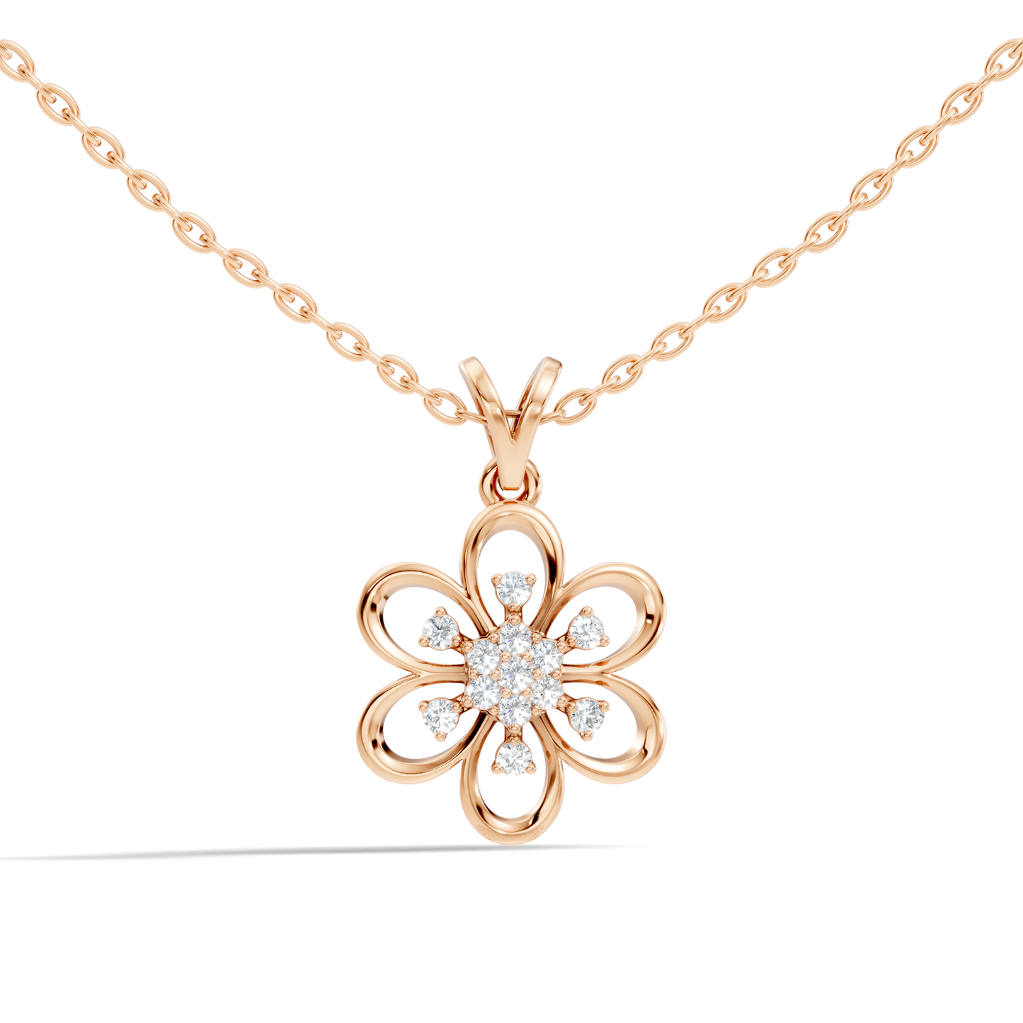 Women's Floral Inspired Round Diamond Pendant in 14K White Gold Minimalist Design - HIGHCARAT DIAMONDS