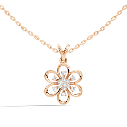 Women's Floral Inspired Round Diamond Pendant in 14K White Gold Minimalist Design - HIGHCARAT DIAMONDS
