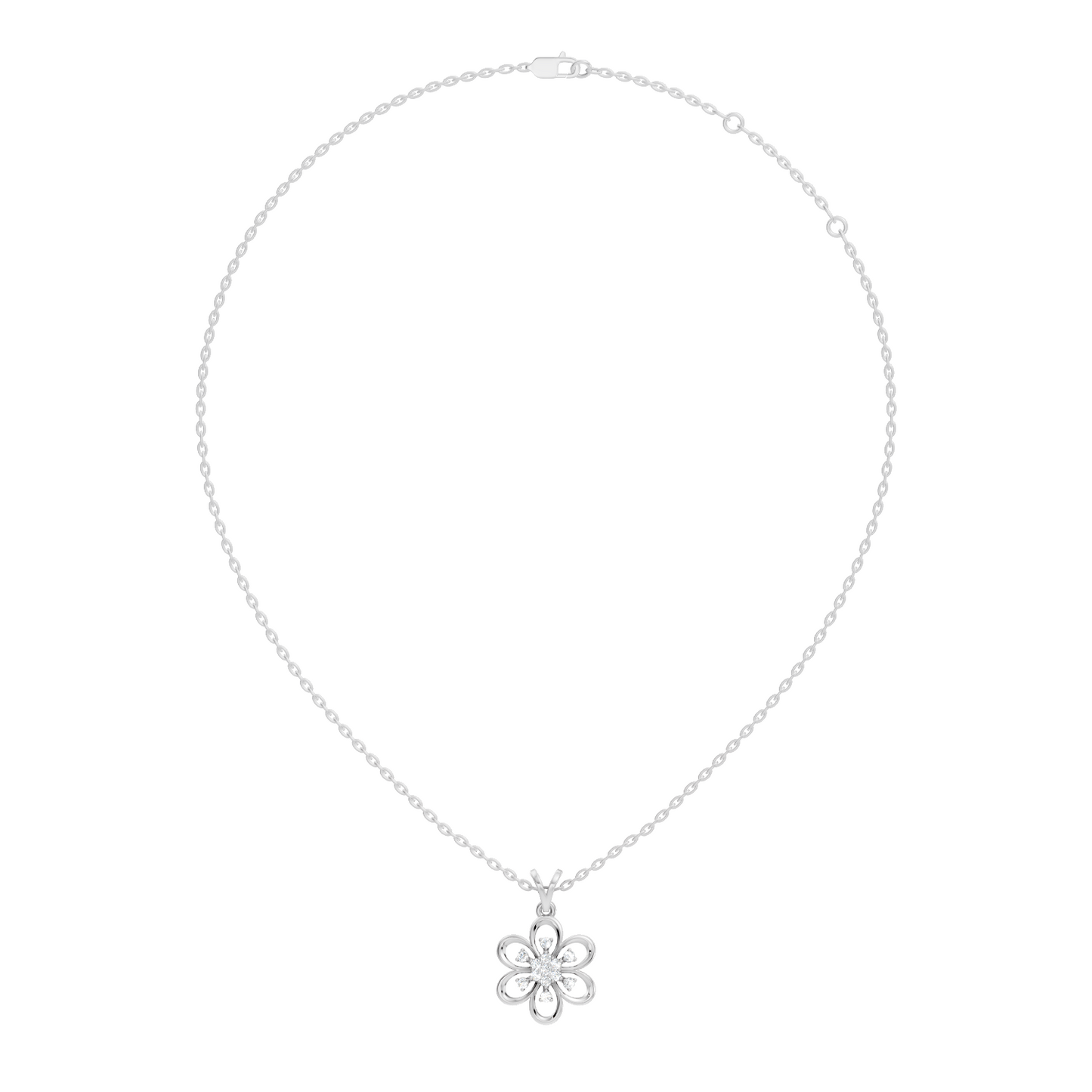 Women's Floral Inspired Round Diamond Pendant in 14K White Gold Minimalist Design - HIGHCARAT DIAMONDS