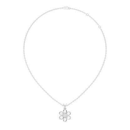 Women's Floral Inspired Round Diamond Pendant in 14K White Gold Minimalist Design - HIGHCARAT DIAMONDS