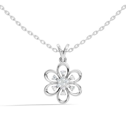 Women's Floral Inspired Round Diamond Pendant in 14K White Gold Minimalist Design - HIGHCARAT DIAMONDS