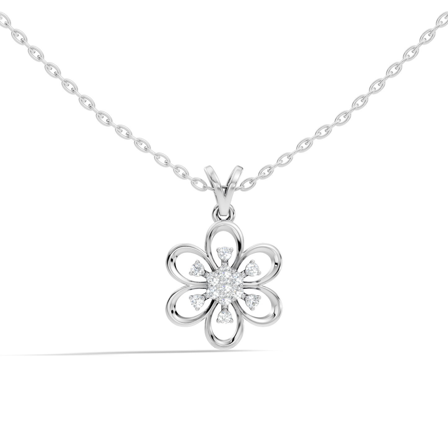 Women's Floral Inspired Round Diamond Pendant in 14K White Gold Minimalist Design - HIGHCARAT DIAMONDS