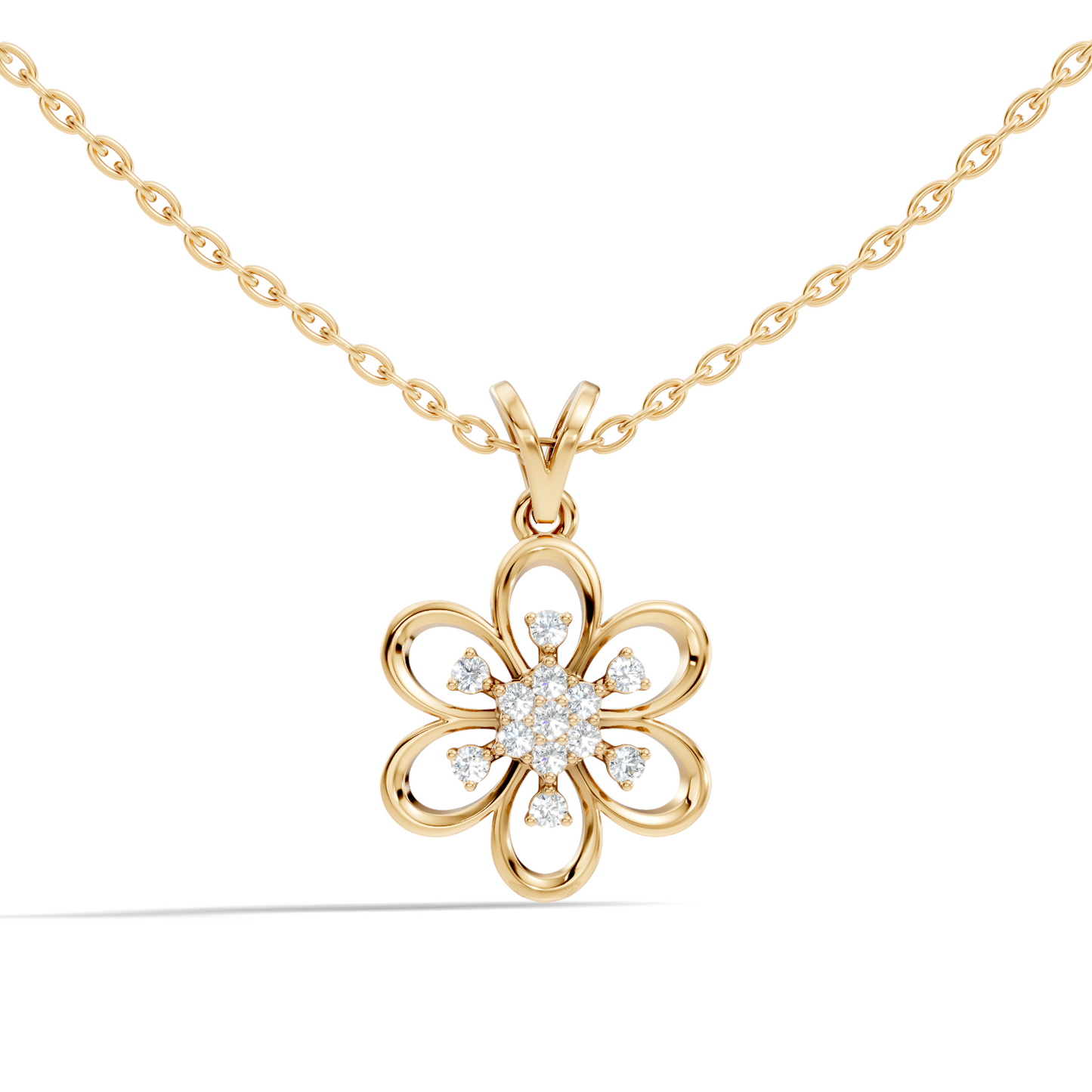Women's Floral Inspired Round Diamond Pendant in 14K White Gold Minimalist Design - HIGHCARAT DIAMONDS