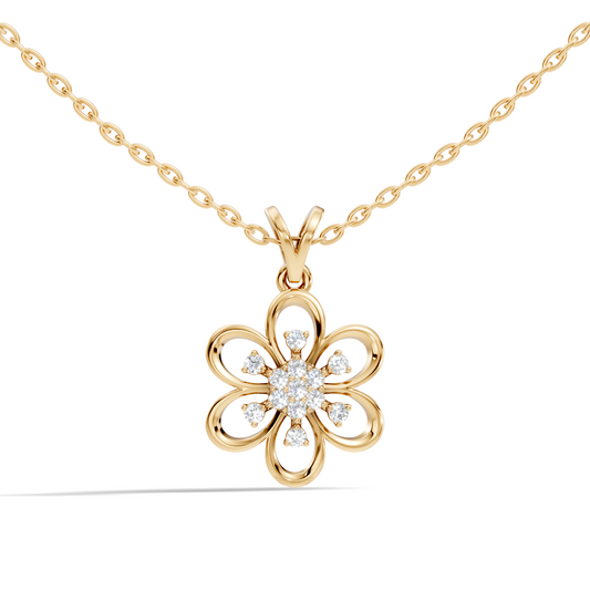 Women's Floral Inspired Round Diamond Pendant in 14K White Gold Minimalist Design - HIGHCARAT DIAMONDS