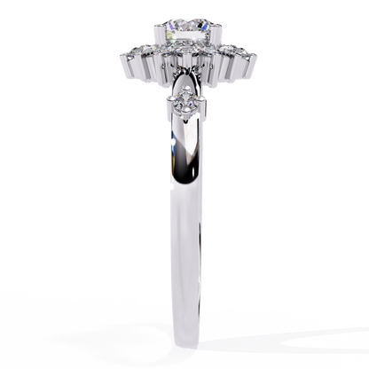 Round Cut Lab Grown Diamond Flower Shape Halo Style Prong Set Miniamlsit Promise Ring Gift For Her