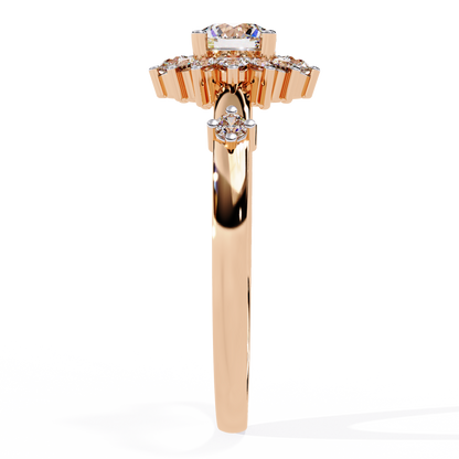 Round Cut Lab Grown Diamond Flower Shape Halo Style Prong Set Miniamlsit Promise Ring Gift For Her