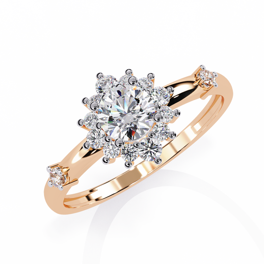 Round Cut Lab Grown Diamond Flower Shape Halo Style Prong Set Miniamlsit Promise Ring Gift For Her
