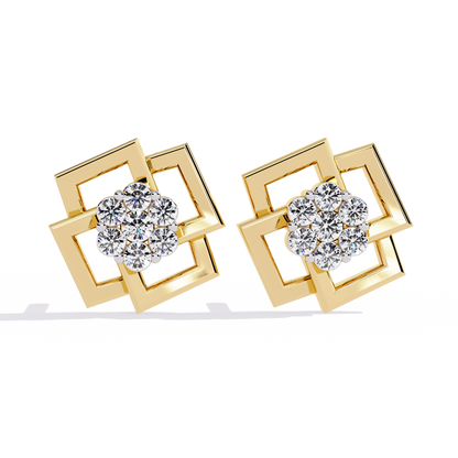 Round Cut Lab Grown Diamond Flower Shape 14K Solid Yellow Gold  Antique Dainty Stud Earring For Eco Friendly Gift - HIGHCARAT DIAMONDS