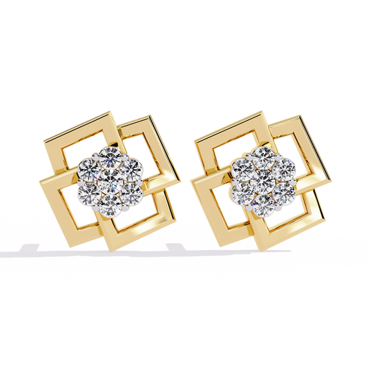 Round Cut Lab Grown Diamond Flower Shape 14K Solid Yellow Gold  Antique Dainty Stud Earring For Eco Friendly Gift - HIGHCARAT DIAMONDS