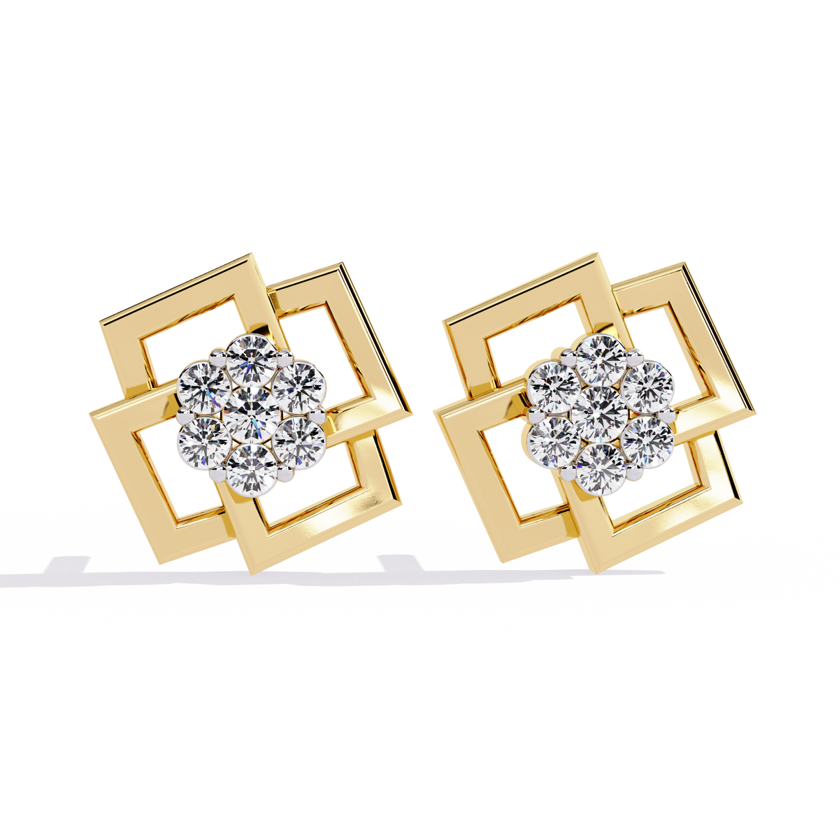 Flower Shape Lab Grown Diamond Stud Earrings Close-Up Detail