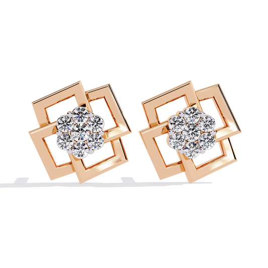 Round Cut Lab Grown Diamond Flower Shape 14K Solid Yellow Gold  Antique Dainty Stud Earring For Eco Friendly Gift - HIGHCARAT DIAMONDS