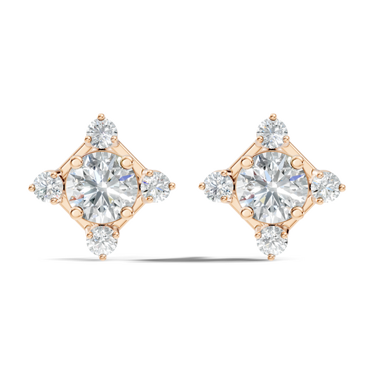 Lab-Grown Round Cut Diamond Stud Earrings In 14K Solid Gold Vintage Style Gift For Her - HIGHCARAT DIAMONDS