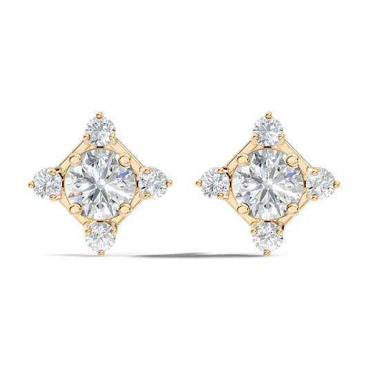 Lab-Grown Round Cut Diamond Stud Earrings In 14K Solid Gold Vintage Style Gift For Her - HIGHCARAT DIAMONDS