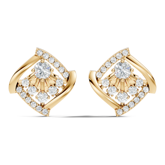 Classic Round Cut Diamond Stud Earring For Women In 14K Solid Yellow Gold - HIGHCARAT DIAMONDS